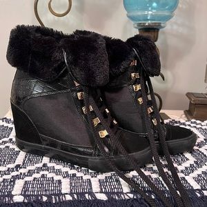 Aldo Fur Lined Embossed leather suede boots